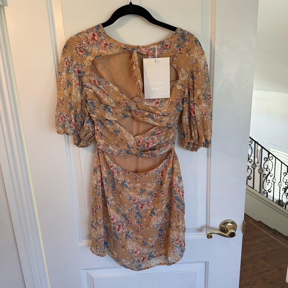 Sabo Skirt Keisha rusty orange floral mini dress